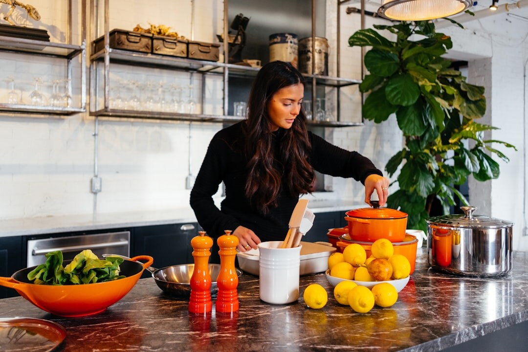 woman baking cake in kitchen